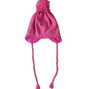 Adorable pink winter hat , featuring sparkling crystal flower accents.